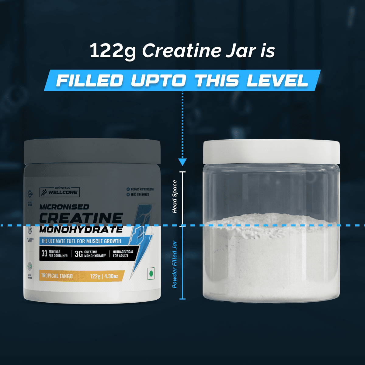 Wellcore - Pure Micronised Creatine Monohydrate (122g, 33 Servings) Tropical Tango