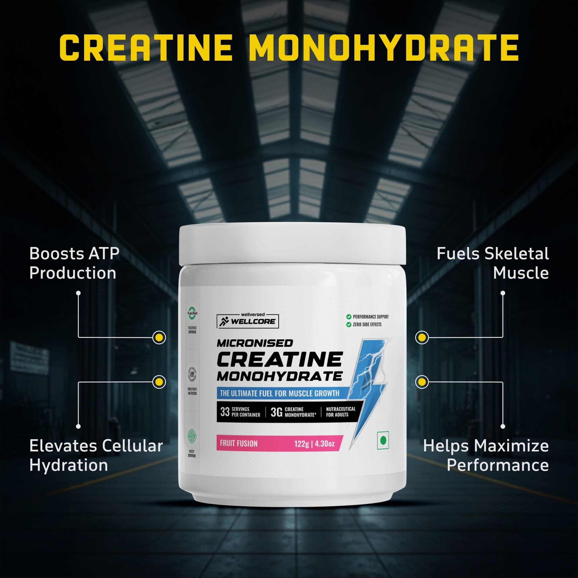 Wellcore Creatine Monohydrate (Fruit Fusion, 33 Servings) + YouWeFit Omega-3 Triple Strength Fish Oil (1250mg, 30 Capsules)