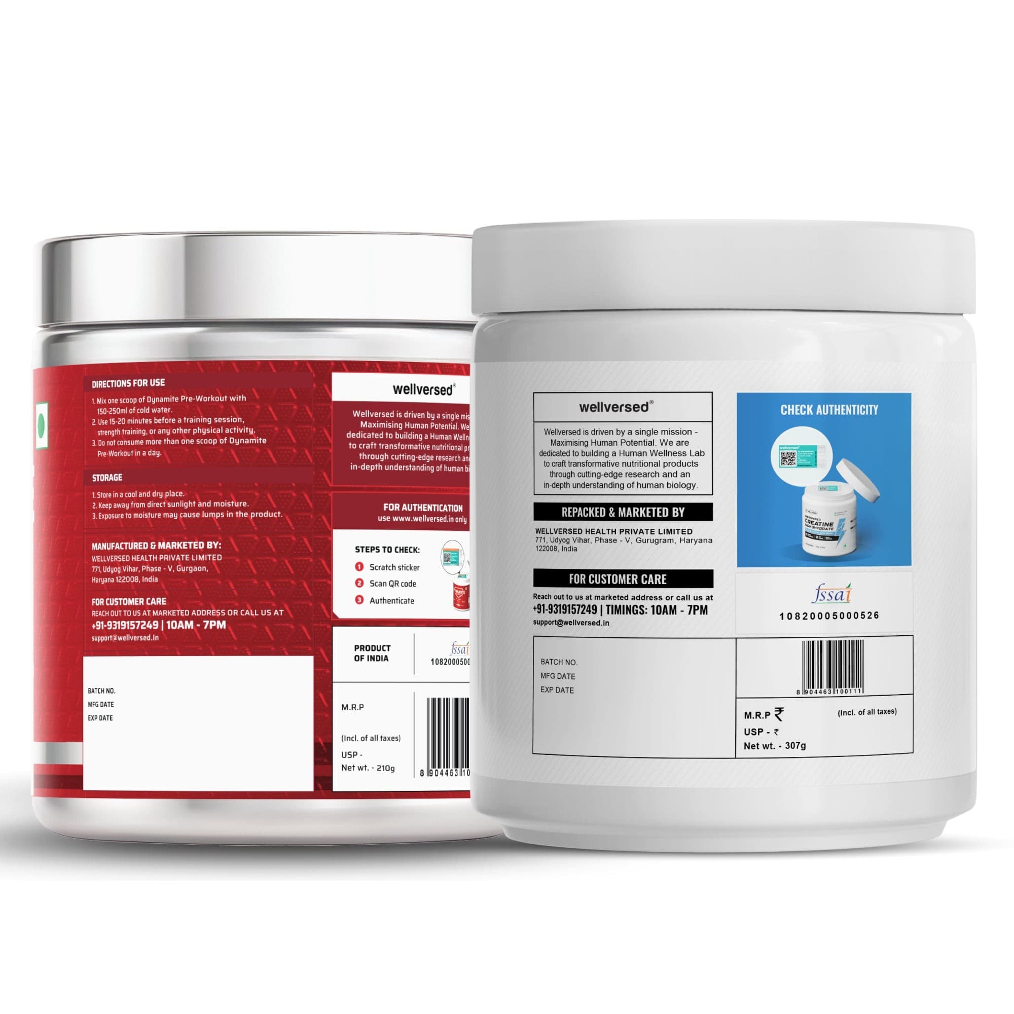 Wellcore Creatine Monohydrate Powder (307g, 83 Servings, Fruit Fusion) + Dynamite Pre-Workout Powder (210g,15 Servings, Valencia Orange)