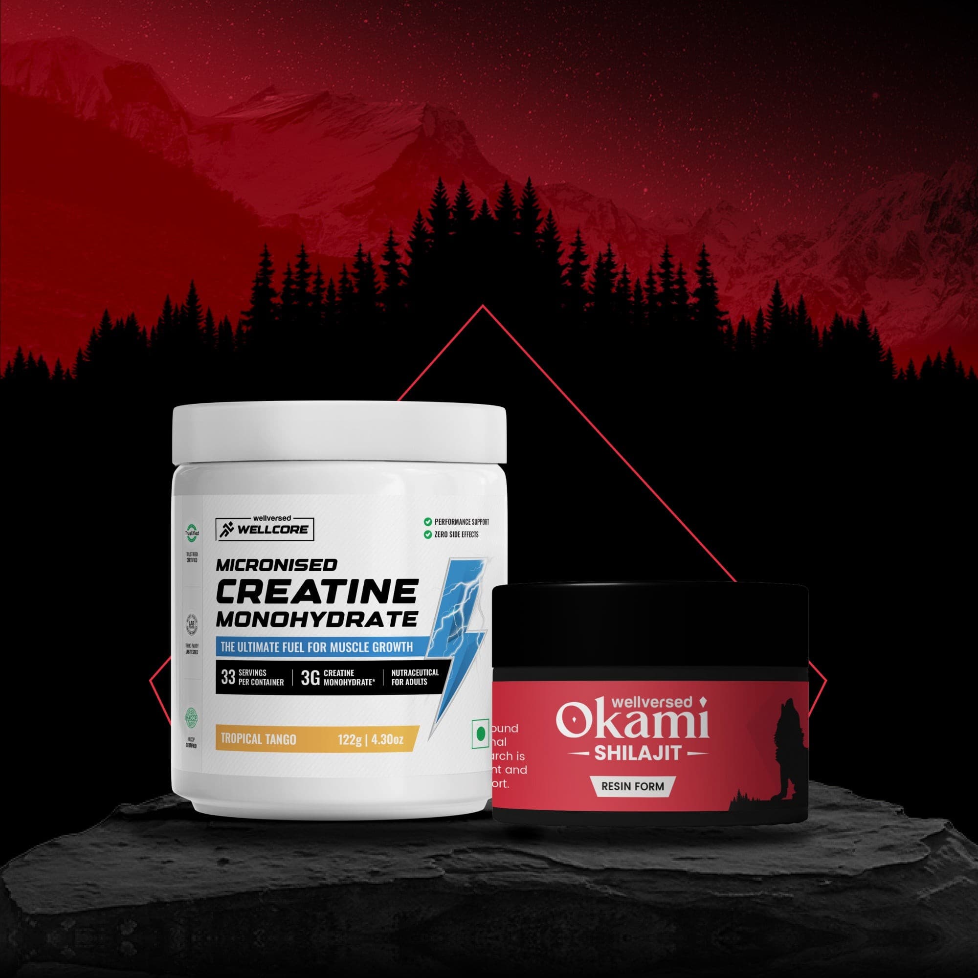 Wellcore Creatine (33 Servings, Tropical Tango) + Okami Shilajit Resin (20g)