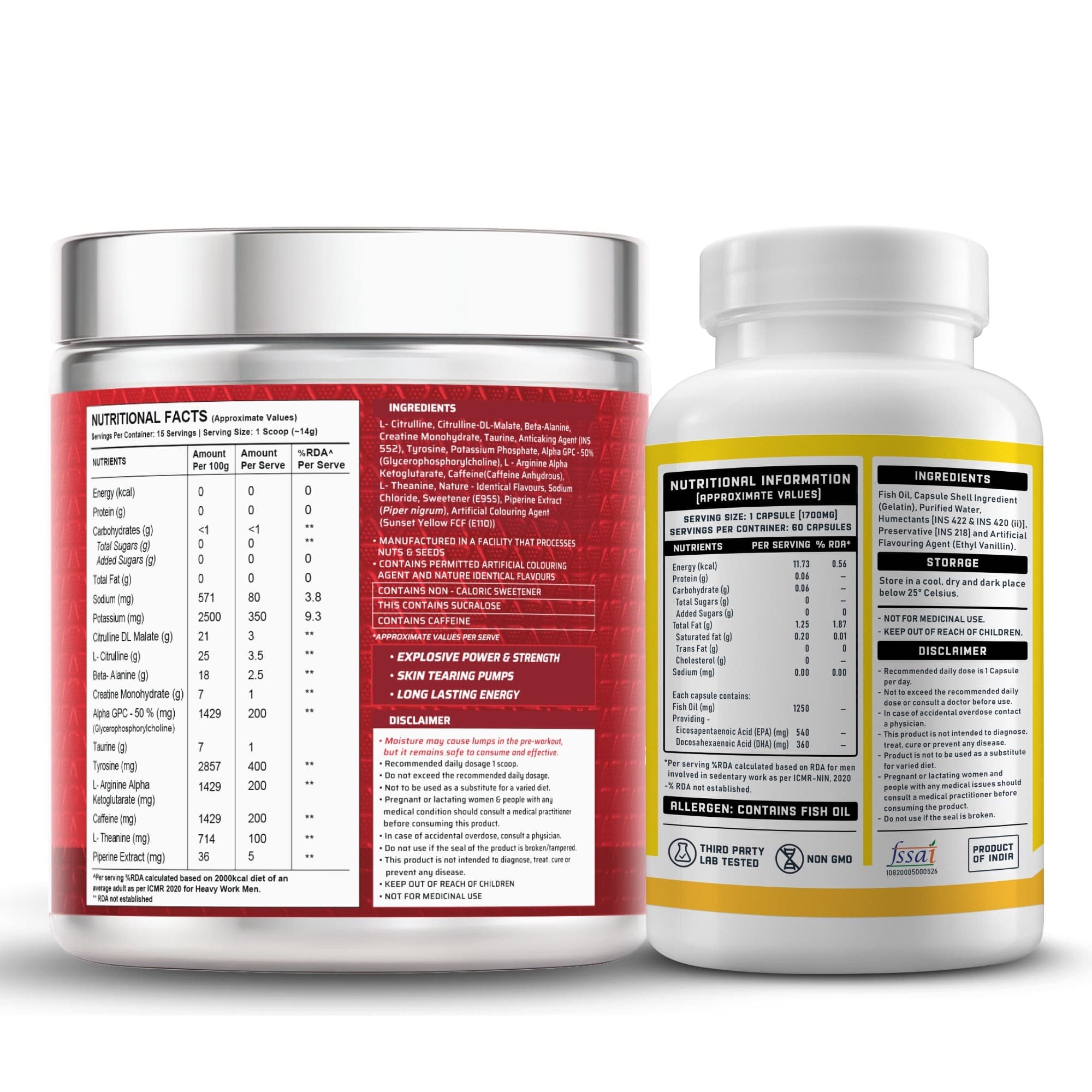 Dynamite Pre-workout (15 Servings, Valencia Orange) + YouWeFit Triple Strength Fish Oil (60 Capsules)
