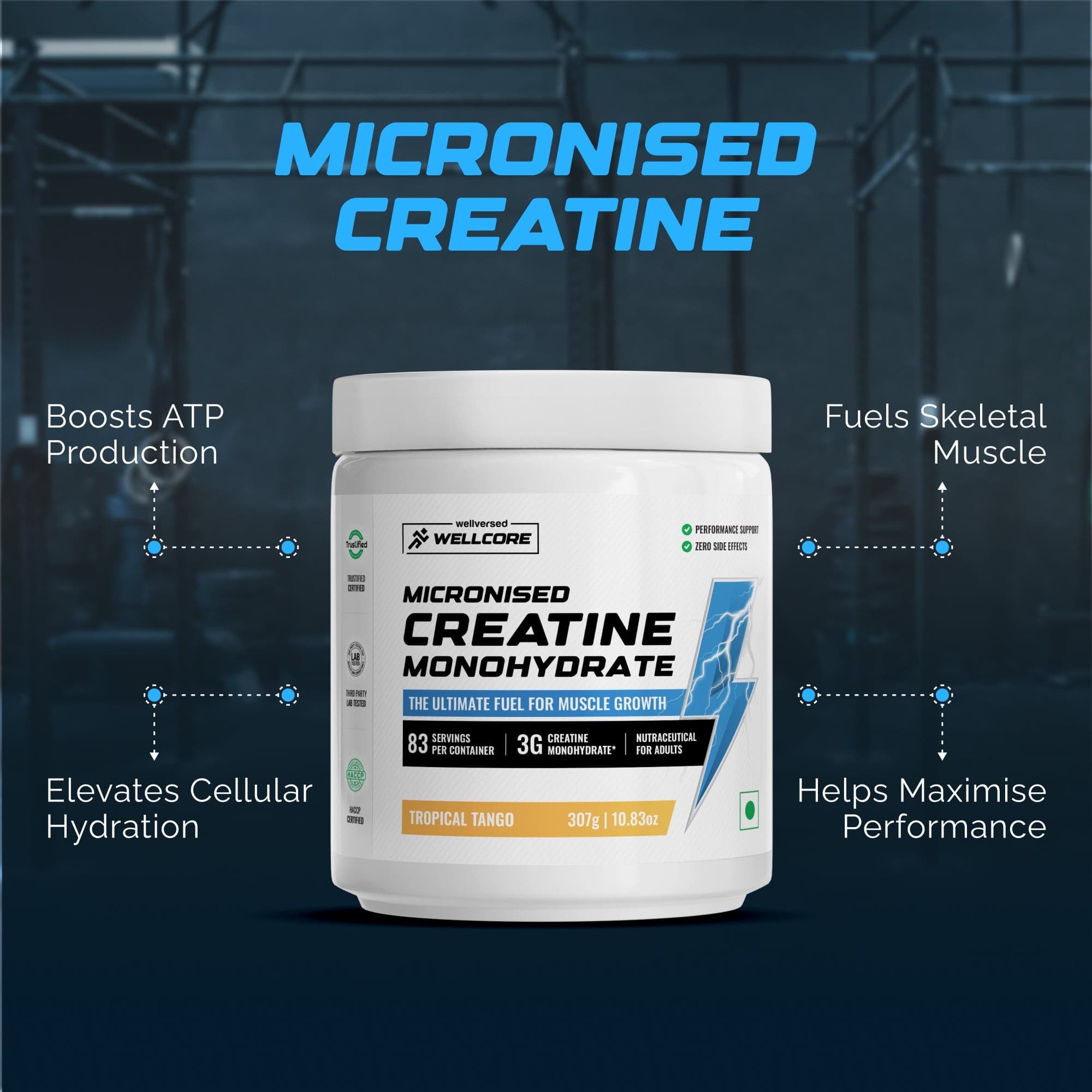 Wellcore Creatine Monohydrate Powder (307g, 83 Servings, Tropical Tango) + Dynamite Pre-Workout Powder (210g,15 Servings, Fruit Blast)