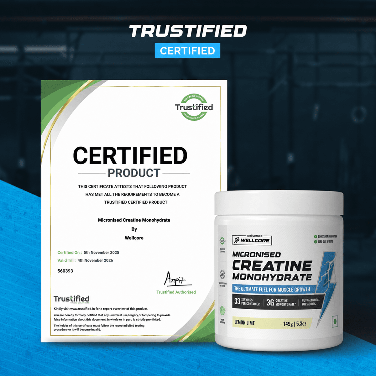 Wellcore - Pure Micronised Creatine Monohydrate | Lemon Lime (149g, 33 servings)