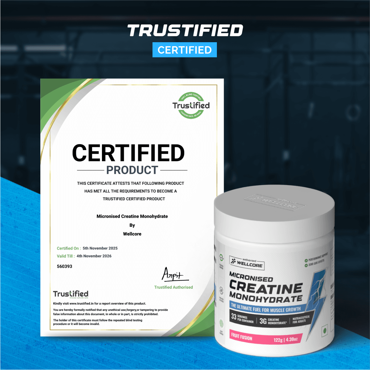 Wellcore - Pure Micronised Creatine Monohydrate (122g, 33 Servings) Fruit Fusion