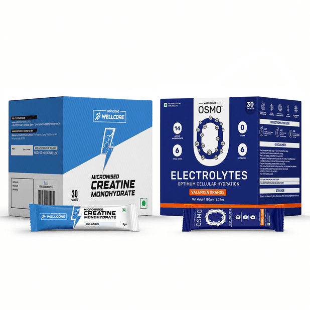 OSMO Electrolytes Sachet (30 Sachets, Valencia Orange) + Wellcore Creatine Sachet (Unflavoured)