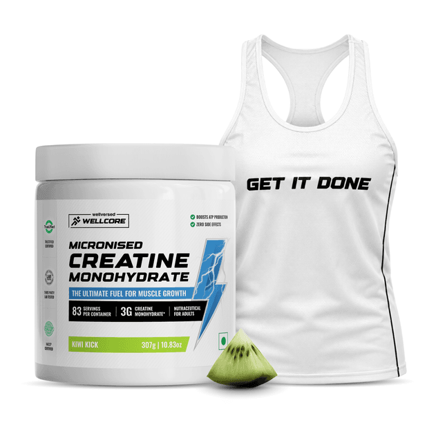 Wellcore - Micronised Creatine Monohydrate (83 Servings, Kiwi Kick) + Premium Gym Vest