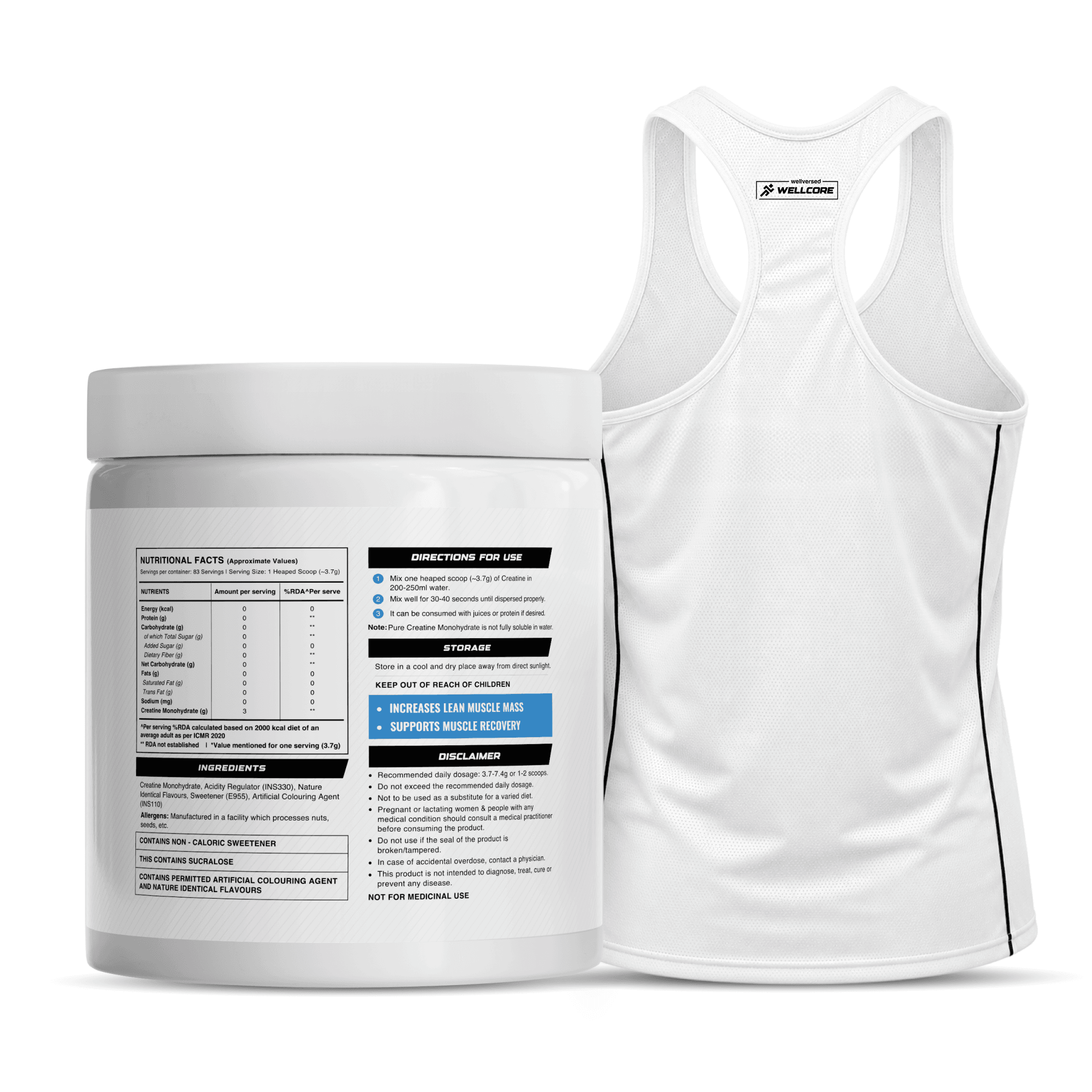 Wellcore - Micronised Creatine Monohydrate (83 Servings, Tropical Tango) + Premium Gym Vest