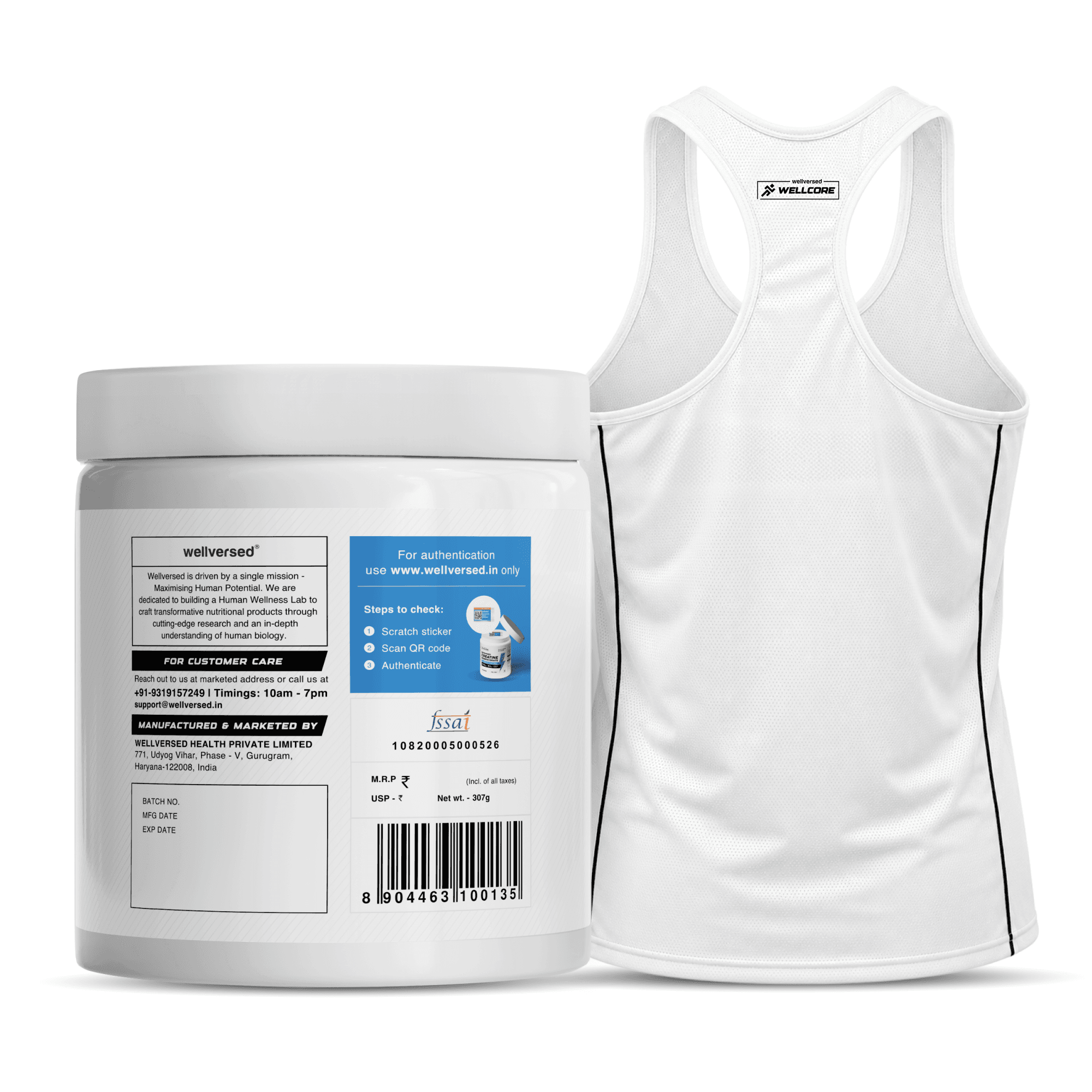 Wellcore - Micronised Creatine Monohydrate (83 Servings, Tropical Tango) + Premium Gym Vest