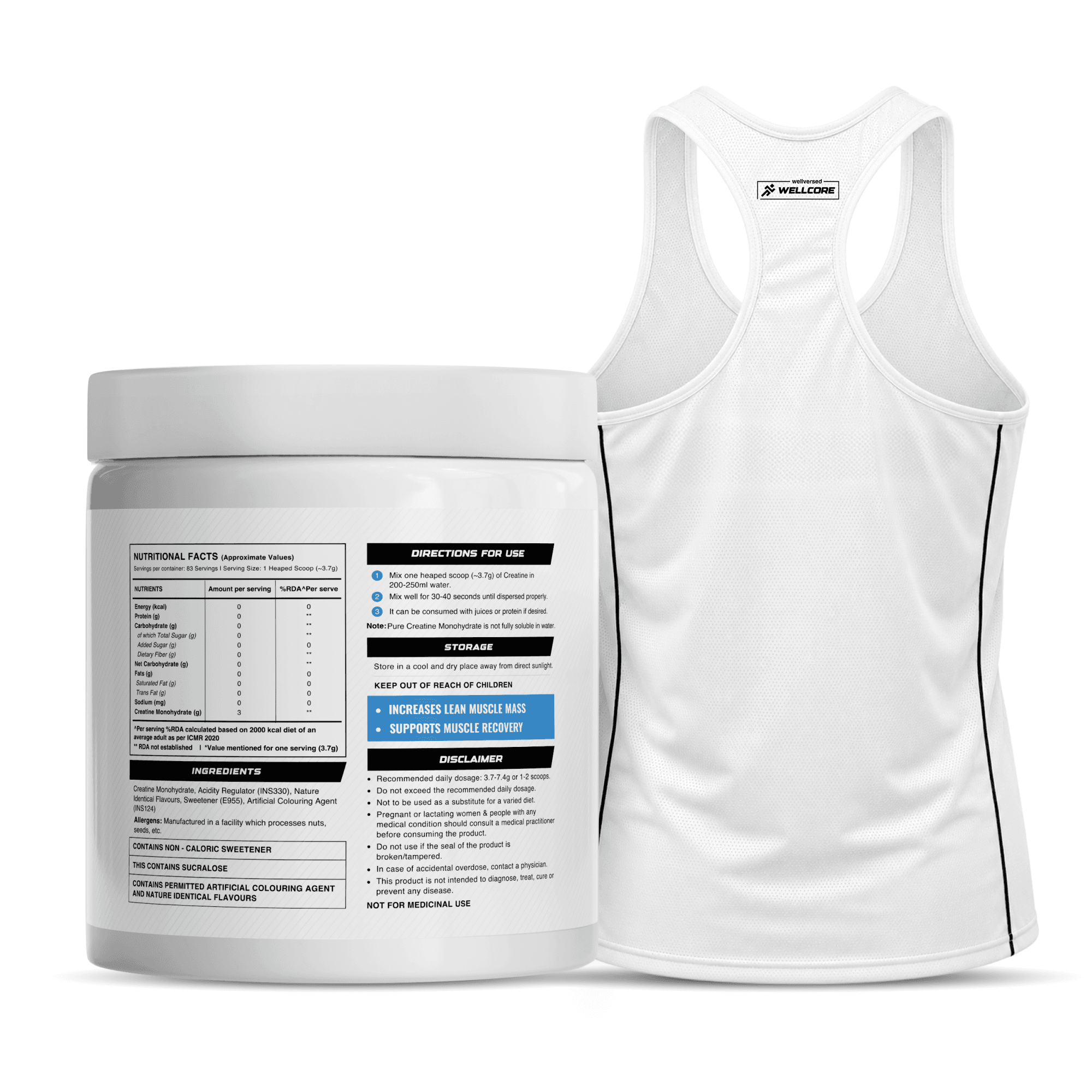Wellcore - Micronised Creatine Monohydrate (83 Servings, Fruit Fusion) + Premium Gym Vest