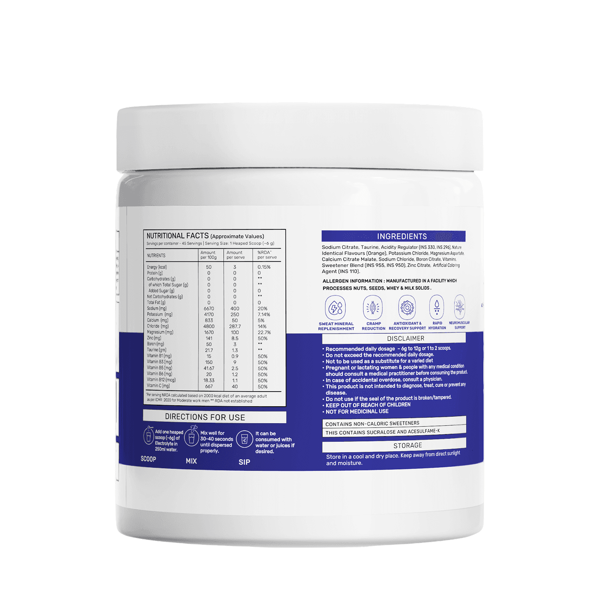 OSMO - Electrolyte Hydration Blend (Advanced Salts + Taurine & Vitamins) | Valencia Orange Flavour (270g, 45 servings)