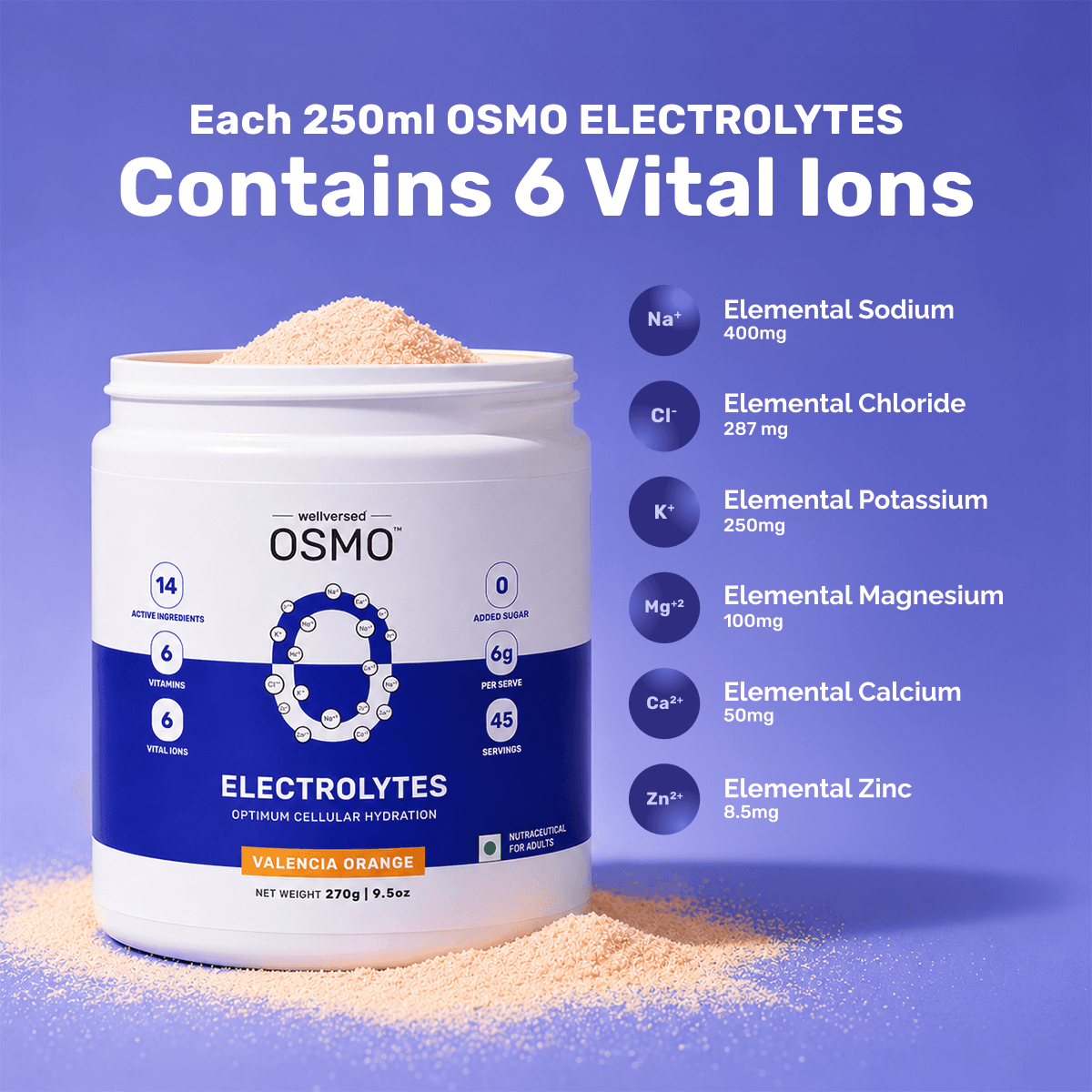 OSMO - Electrolyte Hydration Blend (Advanced Salts + Taurine & Vitamins) | Valencia Orange Flavour (270g, 45 servings)