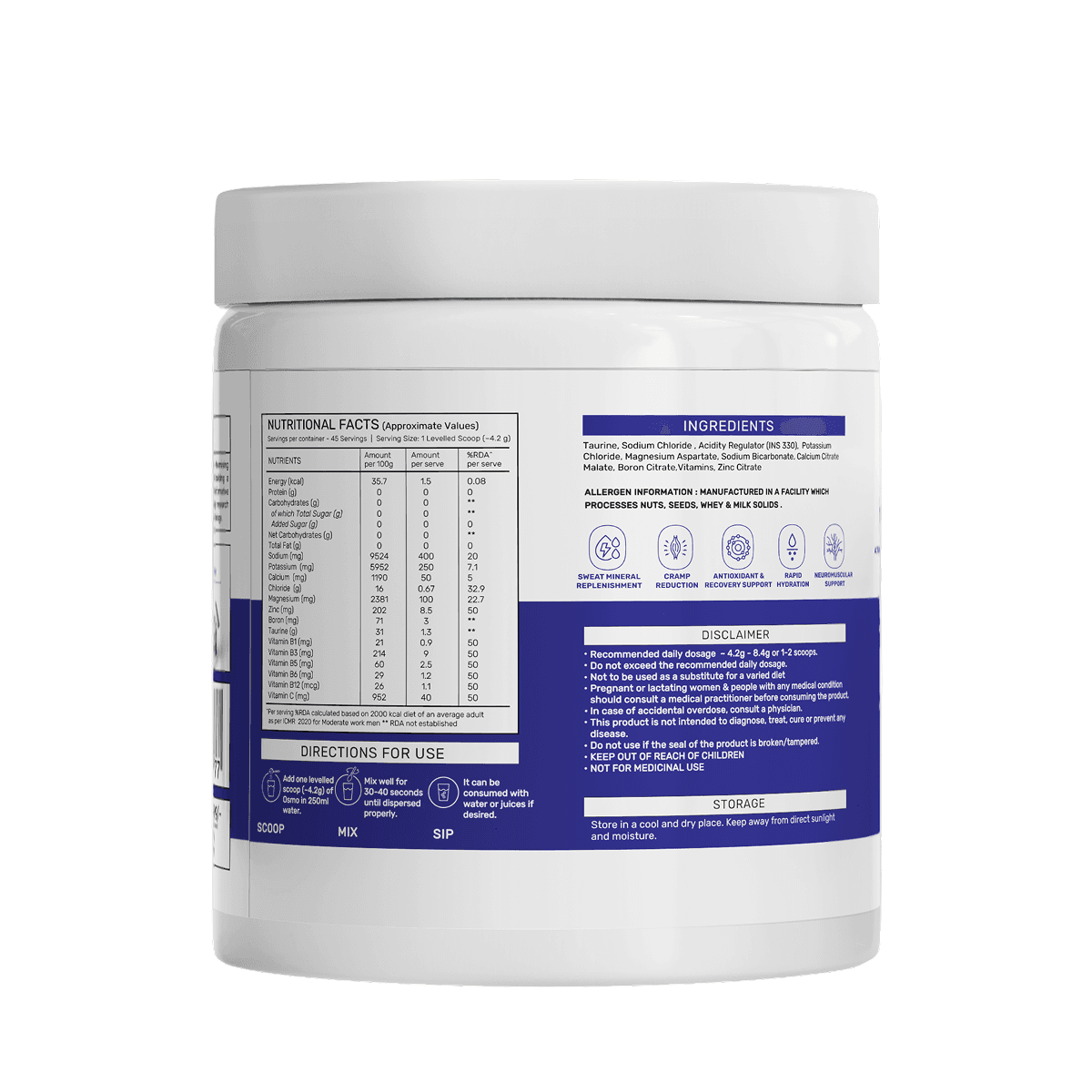 OSMO - Electrolyte Hydration Blend (Advanced Salts + Taurine & Vitamins) | Unflavoured (189g, 45 servings)