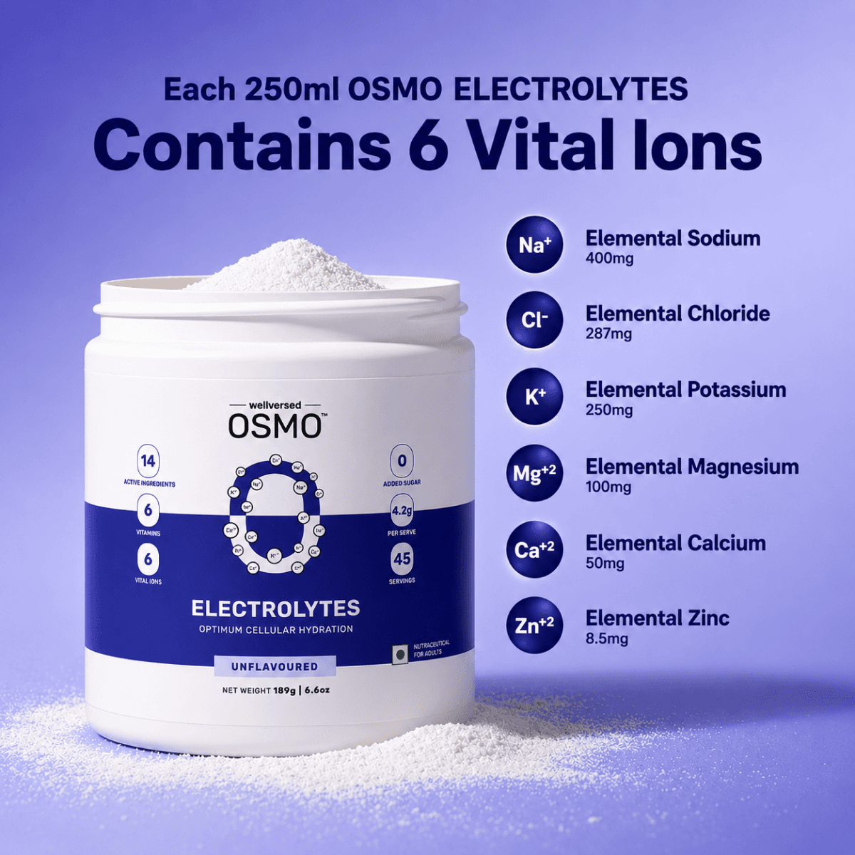 OSMO - Electrolyte Hydration Blend (Advanced Salts + Taurine & Vitamins) | Unflavoured (189g, 45 servings)