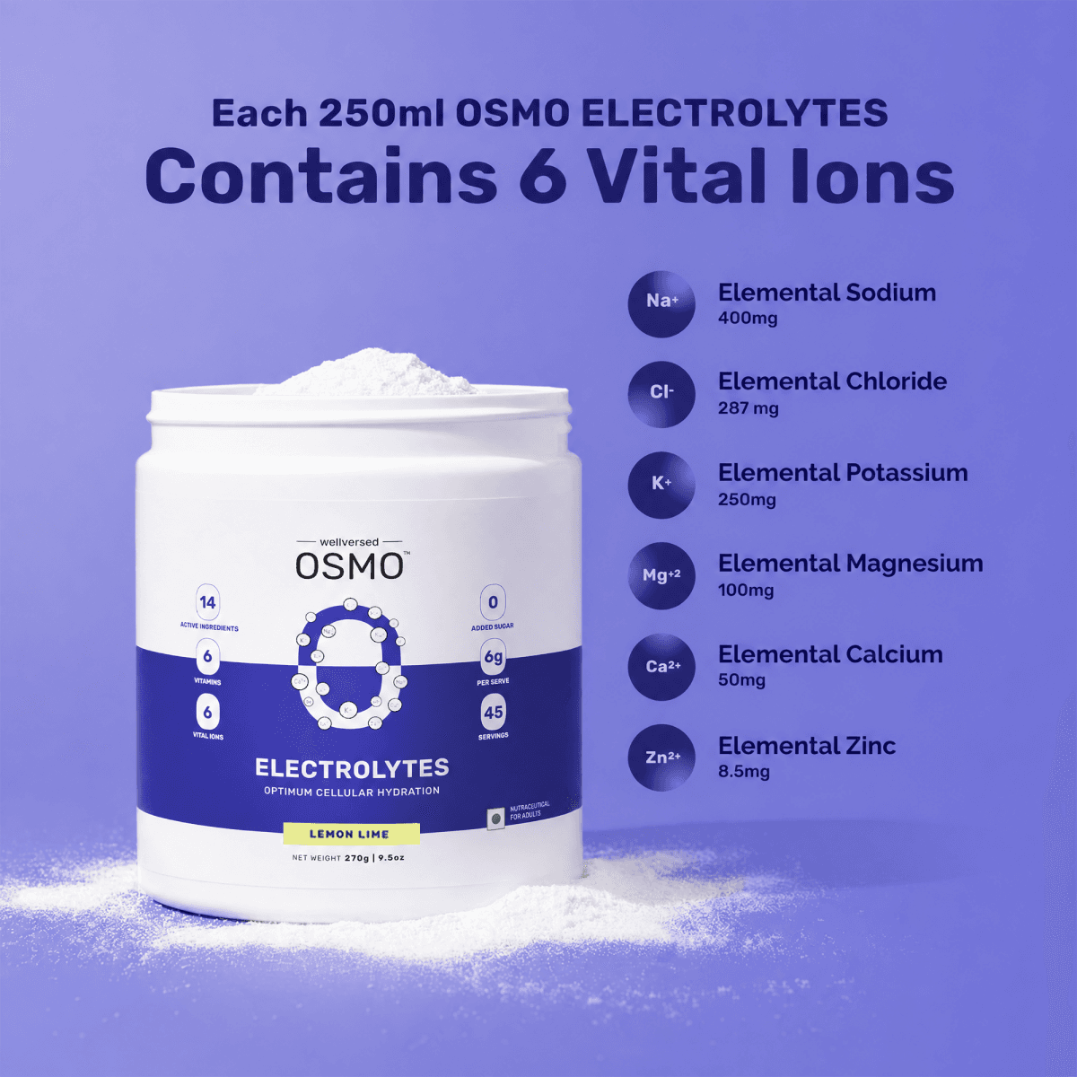 OSMO - Electrolyte Hydration Blend (Advanced Salts + Taurine & Vitamins) | Lemon & Lime (270g, 45 Servings)