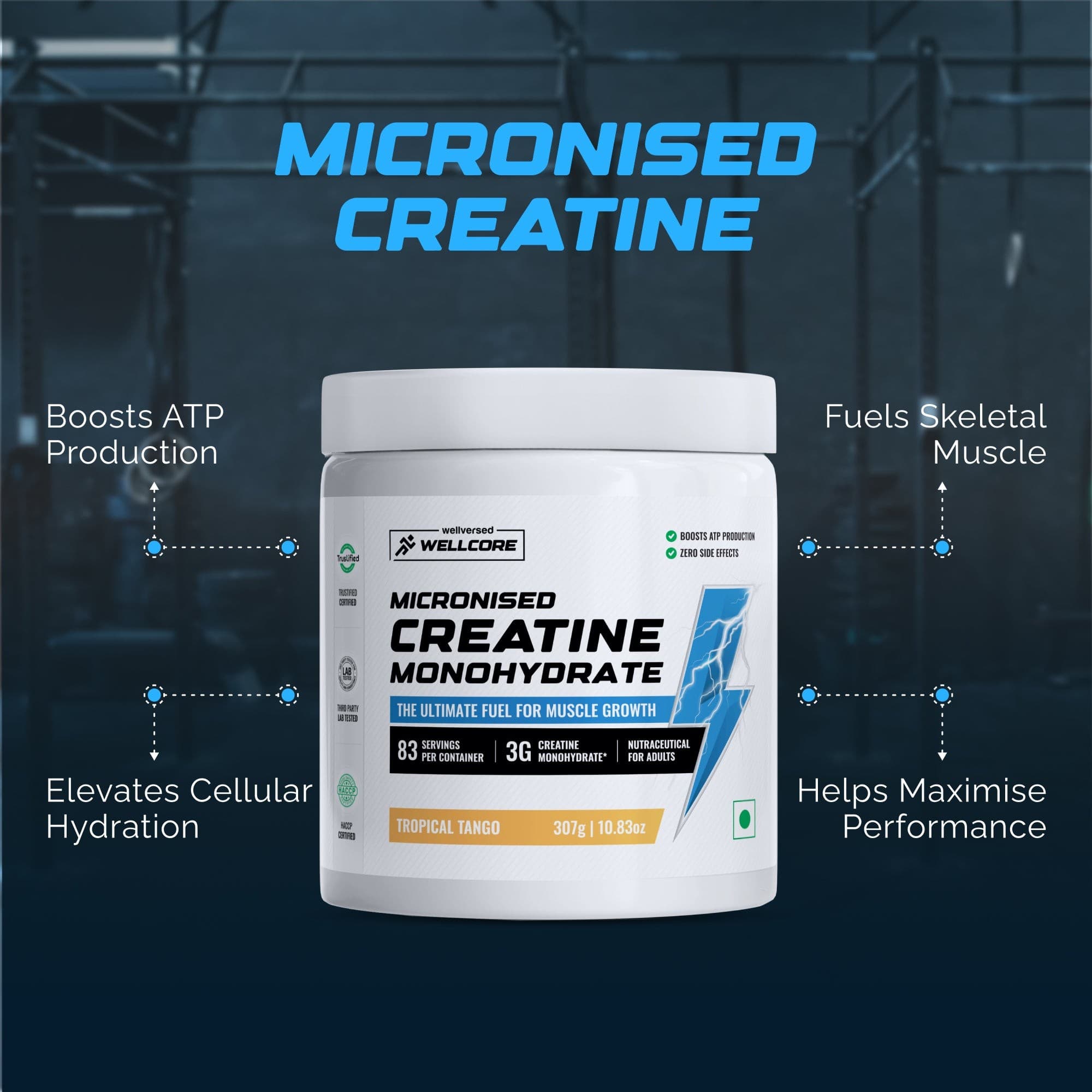 Wellcore Creatine Monohydrate Powder (307g, 83 Servings, Tropical Tango) + Dynamite Pre-Workout Powder (210g,15 Servings, Fruit Blast)