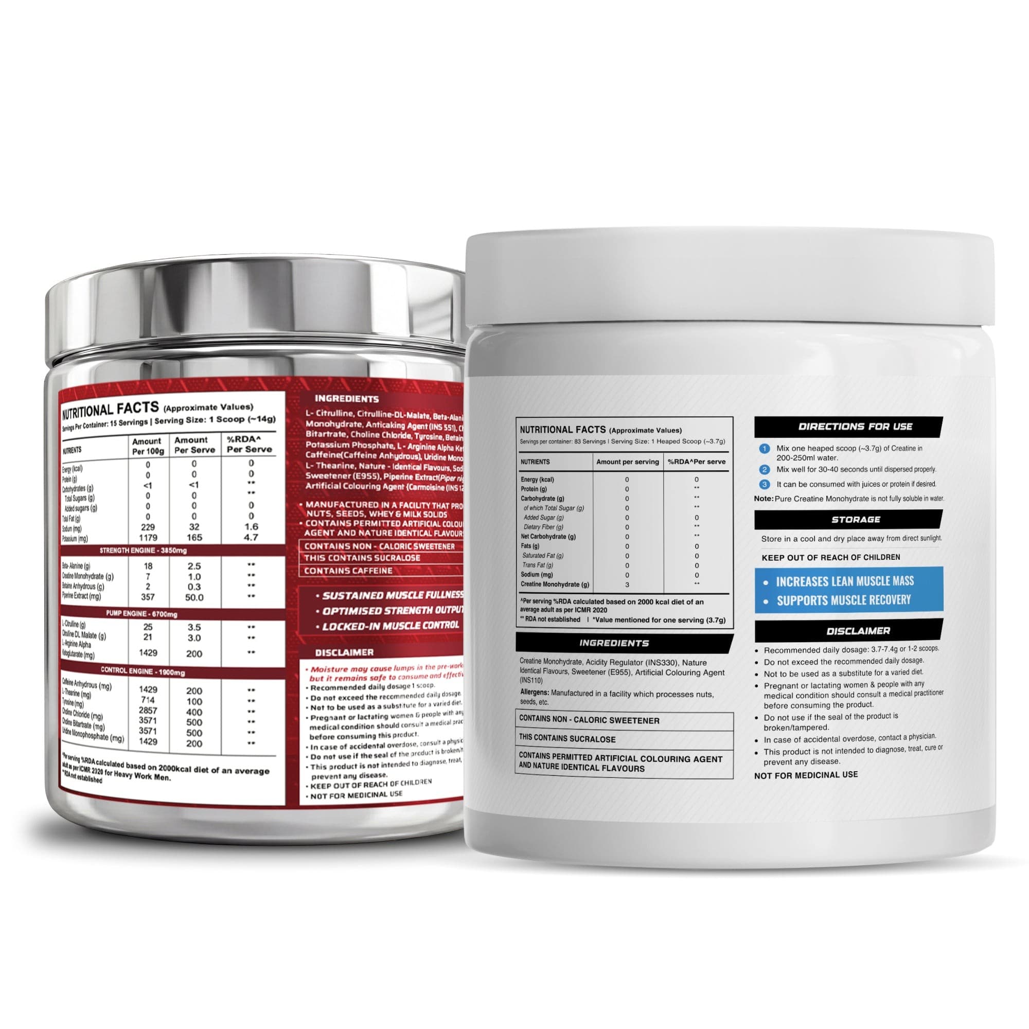 Wellcore Creatine Monohydrate Powder (307g, 83 Servings, Tropical Tango) + Dynamite Pre-Workout Powder (210g,15 Servings, Fruit Blast)