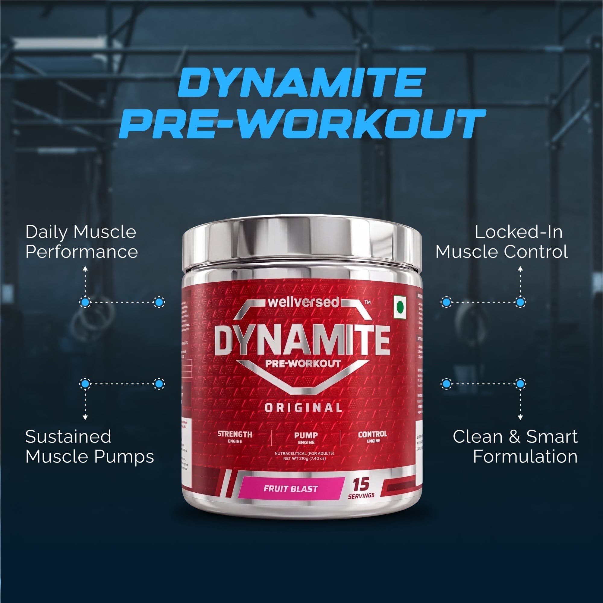 Wellcore Creatine Monohydrate Powder (307g, 83 Servings, Tropical Tango) + Dynamite Pre-Workout Powder (210g,15 Servings, Fruit Blast)