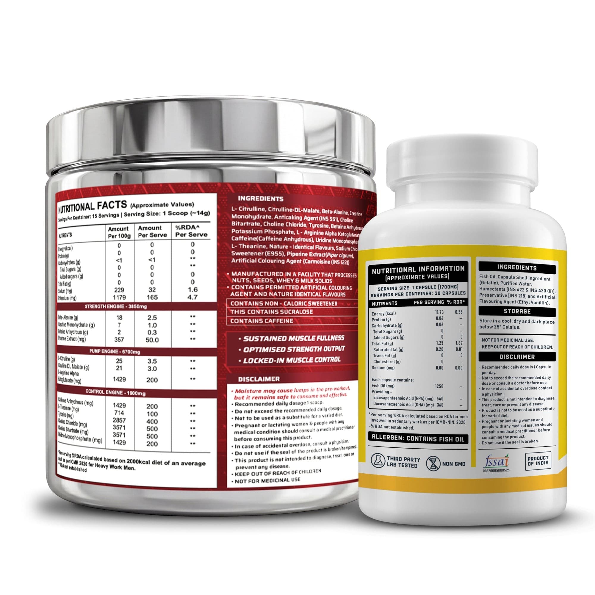 Dynamite Pre-workout (15 Servings, Fruit Blast) + YouWeFit Triple Strength Fish Oil (60 Capsules)