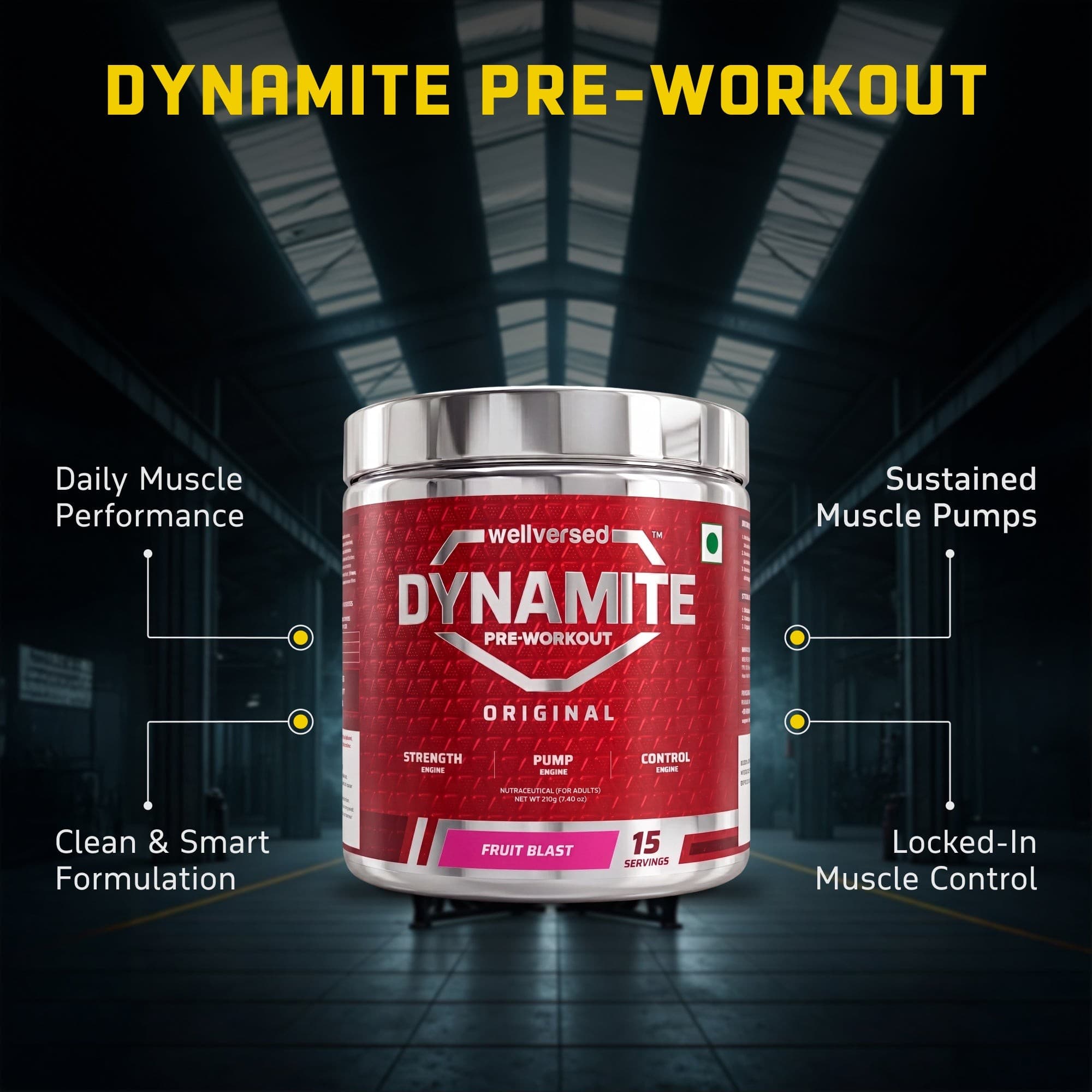 Dynamite Pre-workout (15 Servings, Fruit Blast) + YouWeFit Triple Strength Fish Oil (30 Capsules)