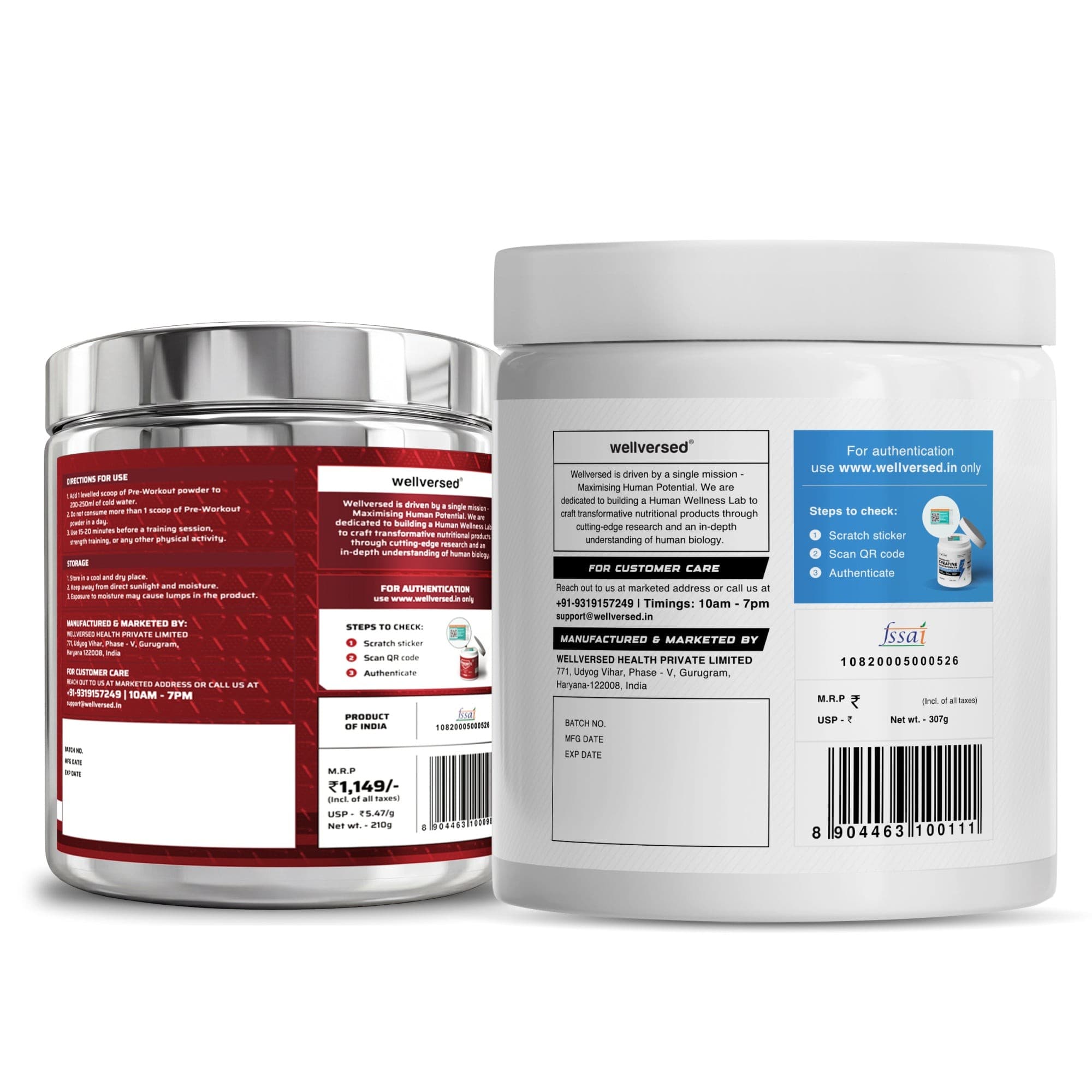 Wellcore Creatine Monohydrate Powder (307g, 83 Servings, Fruit Fusion) + Dynamite Pre-Workout Powder (210g,15 Servings, Valencia Orange)