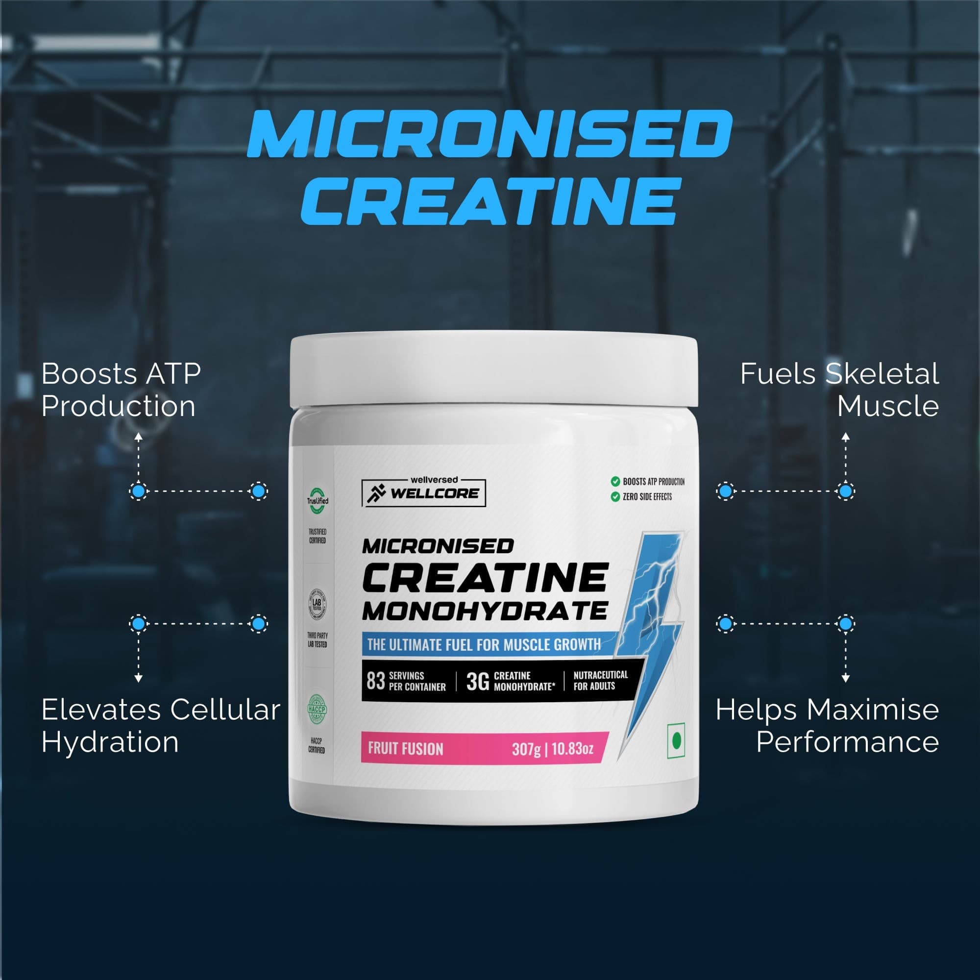 Wellcore Creatine Monohydrate Powder (307g, 83 Servings, Fruit Fusion) + Dynamite Pre-Workout Powder (210g,15 Servings, Valencia Orange)