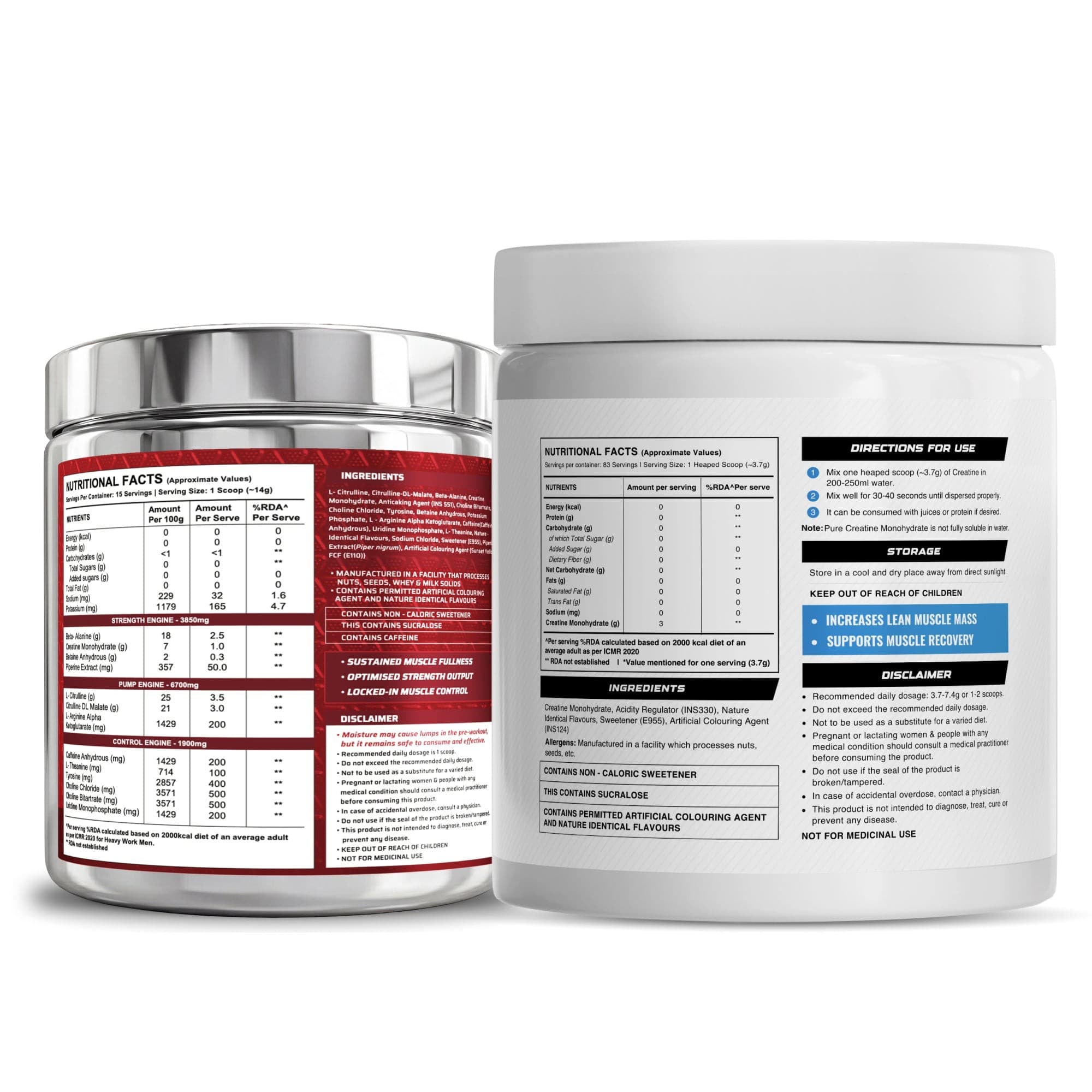Wellcore Creatine Monohydrate Powder (307g, 83 Servings, Fruit Fusion) + Dynamite Pre-Workout Powder (210g,15 Servings, Valencia Orange)