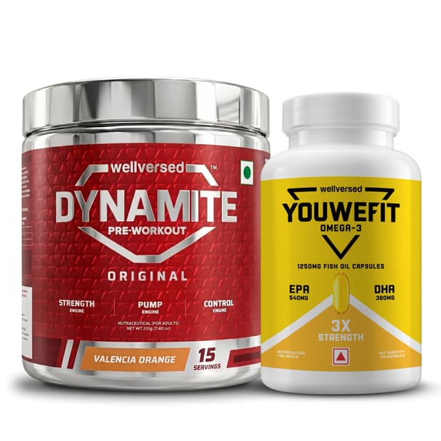 Dynamite Pre-workout (15 Servings, Valencia Orange) + YouWeFit Triple Strength Fish Oil (60 Capsules)