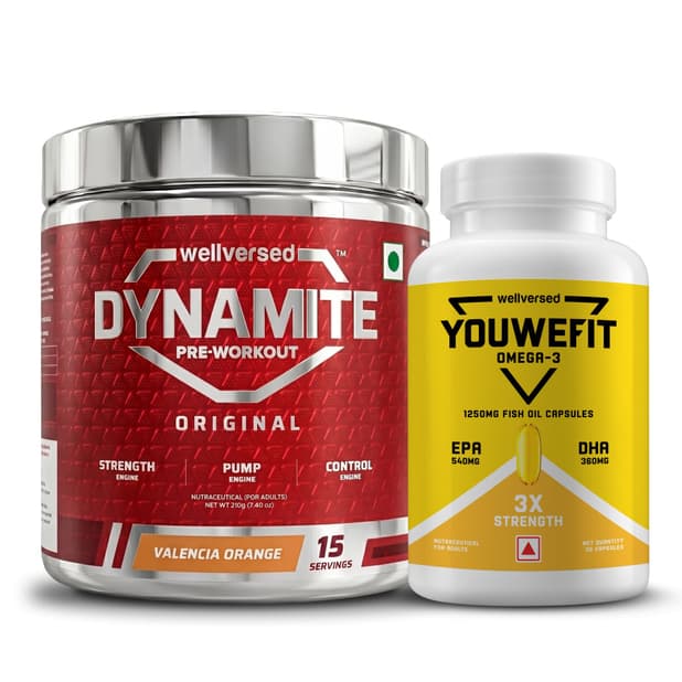 Dynamite Pre-workout (15 Servings, Valencia Orange) + YouWeFit Triple Strength Fish Oil (30 Capsules)