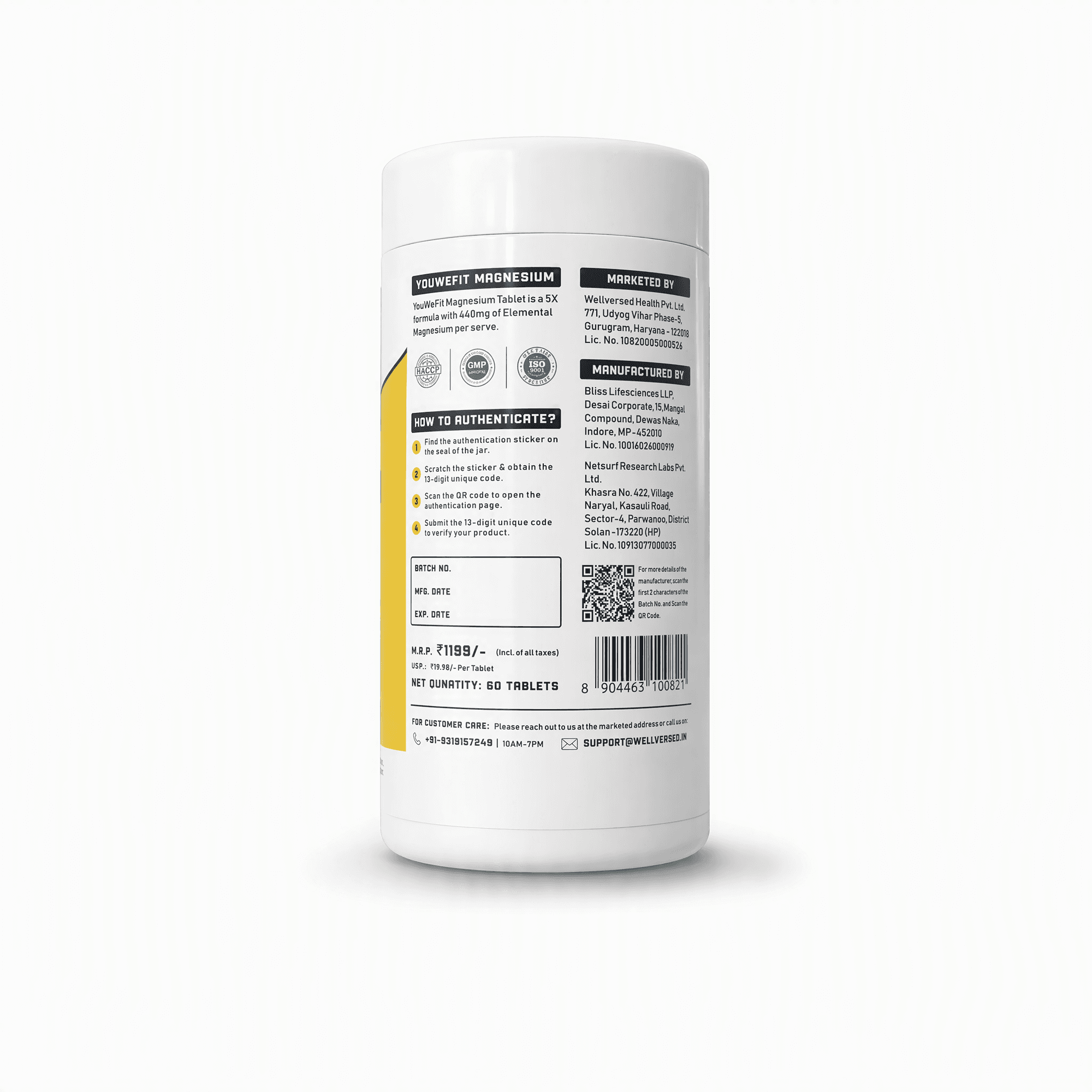 YouWeFit Magnesium 5X Complex (60 Tabs, 30 Servings)