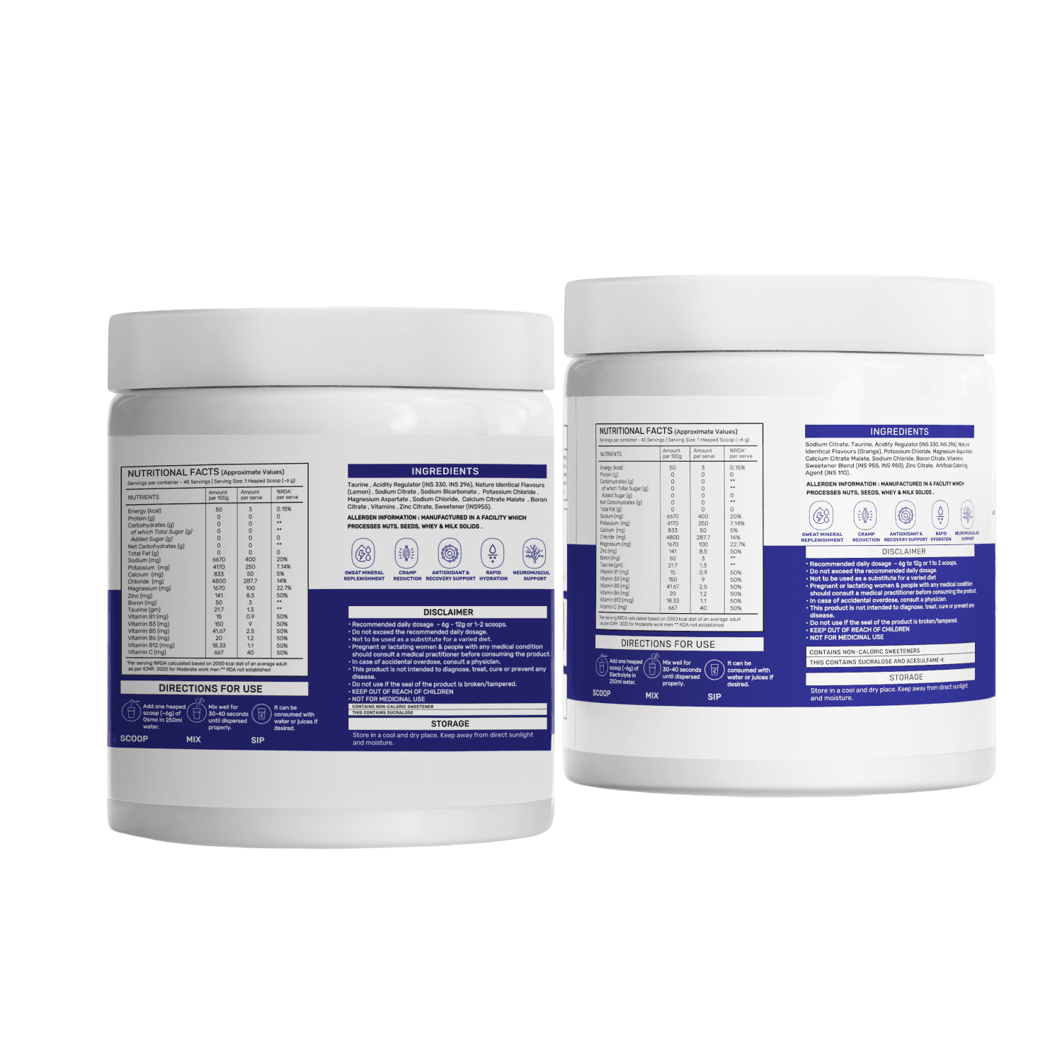 OSMO Electrolyte Jar Duo – Valencia Orange (45 Servings) + Lemon & Lime (45 Servings)