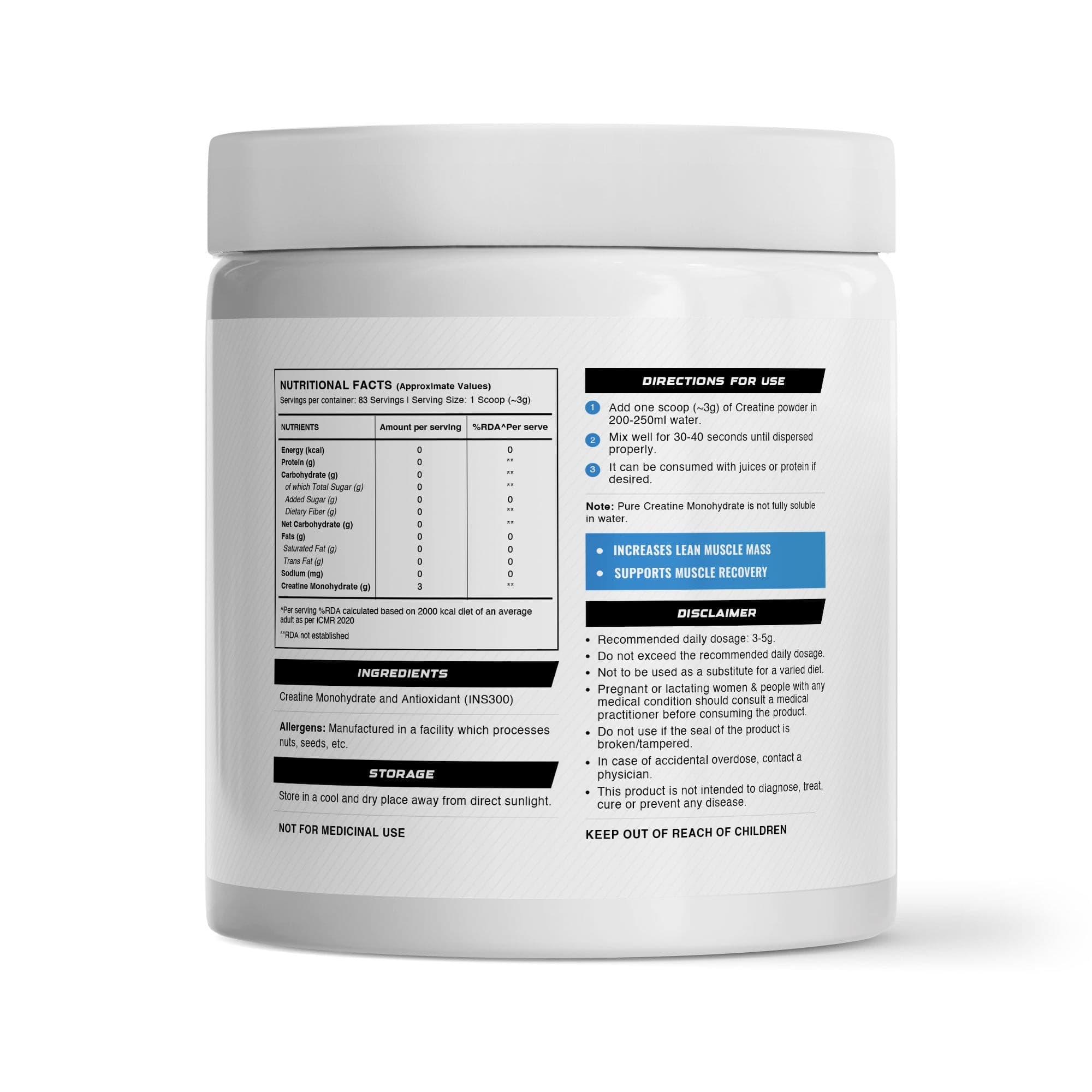 Wellcore - Micronised Creatine Monohydrate (250g, 83 Servings)